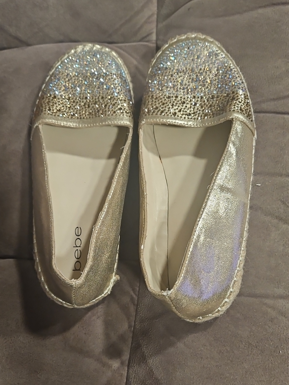 bebe Gold Sparkle Espadrille Slip-Ons